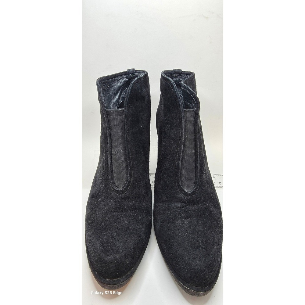 Stuart Weitzman Black Suede V-Cut Ankle Boots Pointed Toe Block Heel Size 8.5M